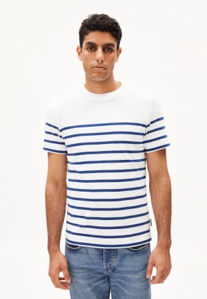 ARMEDANGELS AADROS STRIPES T-Shirt Regular Fit made of Organic Cotton Indigo | UKNQMR-945