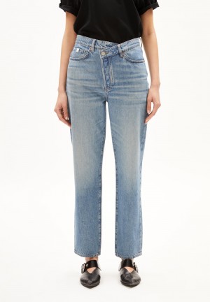 ARMEDANGELS AAIKALA DETAIL Jeans Straight Leg High Waist Organic Cotton Mix Non-Stretch Cerulean | OPGYXD-420