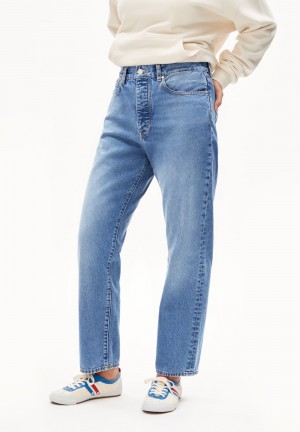 ARMEDANGELS AAIKALA Jeans Straight Leg High Waist recycled Cotton Non-Stretch Medium Slate | JTEZYV-814