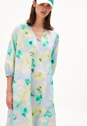 ARMEDANGELS AARVILIN AQUA FLORAL Woven Dress Oversized Fit made of Organic Cotton Morning Sky | PWSUJI-748