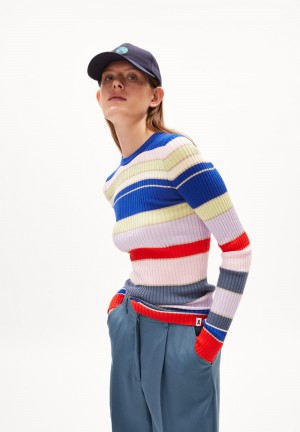 ARMEDANGELS ALAANIA COLLEGE STRIPE Sweater Slim Fit made of Organic Cotton Dynamo Blue-red Alert | AQYZKM-024