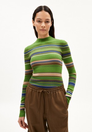 ARMEDANGELS ALAANIA NEW STRIPES Sweater Slim Fit made of Organic Cotton Ivy Green-cinnamon Dust | JZXEYW-695