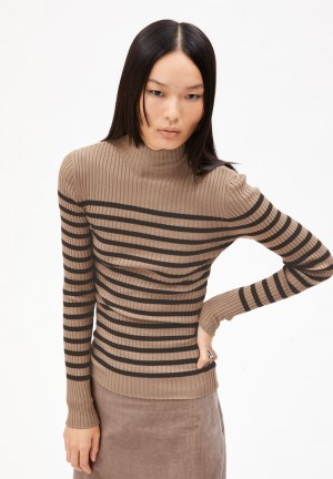 ARMEDANGELS ALAANIA PLACED STRIPES Sweater Slim Fit made of Organic Cotton Cinnamon Dust-coffee | OSFTLZ-810