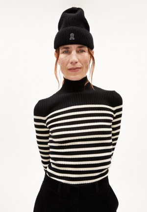 ARMEDANGELS ALAANIA PLACED STRIPES Sweater Slim Fit made of Organic Cotton Black-oatmilk | BCFMTI-265