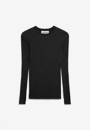 ARMEDANGELS ALAANIA RN Sweater Slim Fit made of Organic Cotton Negras | WYDKTX-682