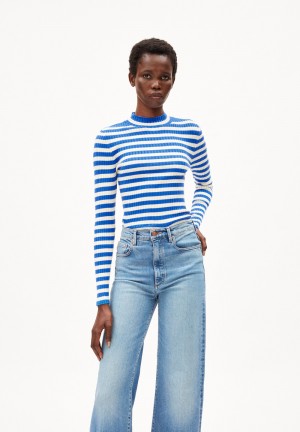 ARMEDANGELS ALAANIA STRIPED Sweater Slim Fit made of Organic Cotton Warm Blue-oatmilk | BIUMDR-136