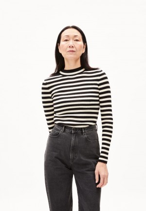 ARMEDANGELS ALAANIA STRIPED Sweater Slim Fit made of Organic Cotton Black-oatmilk | FLRQYK-096