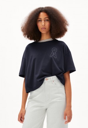 ARMEDANGELS ALBERTAA TEAAMMATE T-Shirt Loose Fit made of Organic Cotton Night Sky | DFYILX-759
