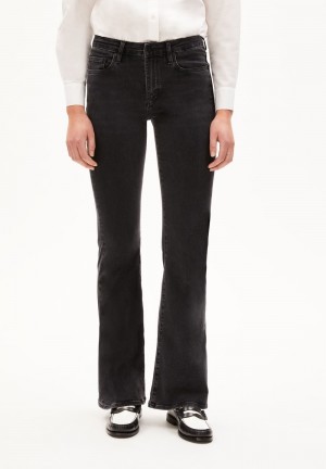 ARMEDANGELS ANAMAA Jeans Flared Leg Mid Waist Organic Cotton Mix X-Stretch Negras | UJLVAX-853
