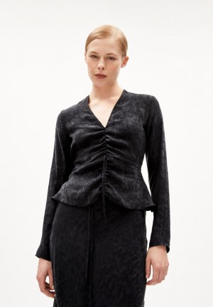 ARMEDANGELS ANAYAA JACQ Blouse Regular Fit made of TENCEL™ Lyocell Mix Negras | FNGEYL-547