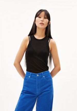 ARMEDANGELS ANITAA LI Top Slim Fit made of TENCEL™ Lyocell Wool Mix Negras | UTBZCI-950