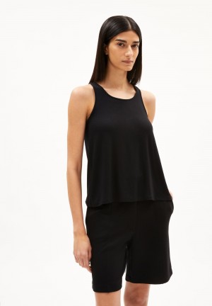 ARMEDANGELS ARELINAA Top Regular Fit made of LENZING™ ECOVERO™ Viscose Mix Negras | ZGHDQC-831