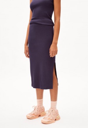 ARMEDANGELS AZITAA Rib-Jersey Skirt Slim Fit made of Organic Cotton Mix Azules | YTSMRU-479