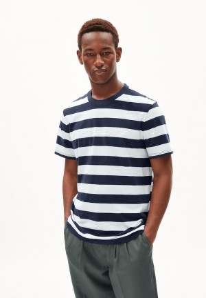 ARMEDANGELS BAHAAR STRIPES T-Shirt Relaxed Fit made of Organic Cotton Night Sky-white | CNQPIZ-239