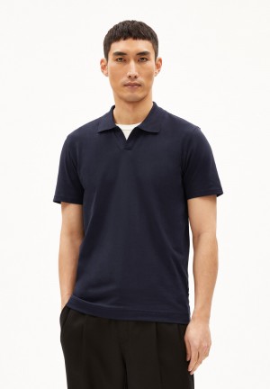 ARMEDANGELS BRAAN PREMIUM Polo T-Shirt Regular Fit made of Organic Cotton Mix Night Sky | UGZFVA-273