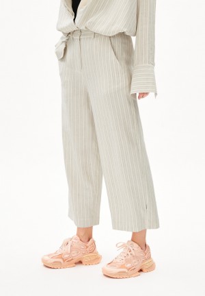ARMEDANGELS CAARUNUS LINO STRIPES Woven Pants made of Linen-Mix Oatmilk-light Matcha | ZLQPWD-917