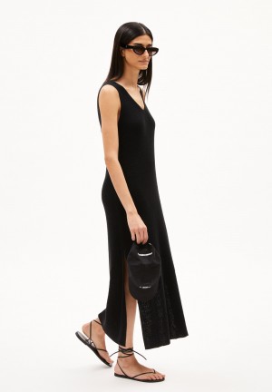 ARMEDANGELS CAROLINIAA LINO Knit Dress Regular Fit made of Linen-Mix Negras | GVHIAY-463