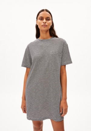 ARMEDANGELS CHAARA LOVELY STRIPES Jersey Dress Relaxed Fit made of Organic Cotton Black-oatmilk | LTYCWV-708