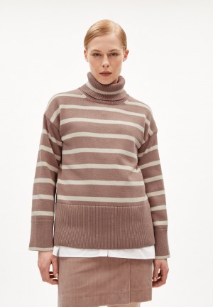 ARMEDANGELS CHANAA STRIPES Sweater Loose Fit made of Organic Cotton Cinnamon Dust-oatmilk | BGVKRX-069