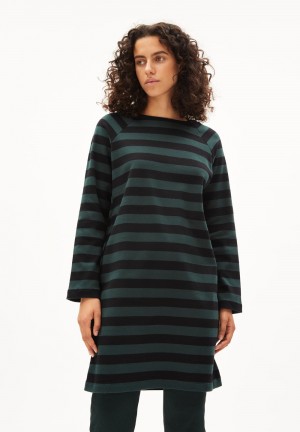 ARMEDANGELS DANIKAA STRIPE Jersey Dress Loose Fit aus Bio-Baumwolle Verde Menta | HPXAIE-278