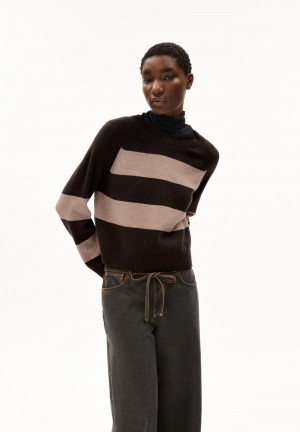 ARMEDANGELS DILIRIAA STRIPES Sweater Loose Fit made of Organic Wool Mix Coffee-cinnamon Dust Melange | UDOKJS-913