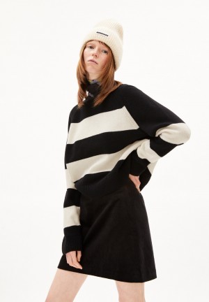 ARMEDANGELS DILIRIAA STRIPES Sweater Loose Fit made of Organic Wool Mix Black-oatmilk | HNUWCM-598