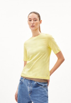 ARMEDANGELS DONAAJI FEAATHER LIGHT T-Shirt Slim Fit made of Organic Cotton Amarillo Verde Menta | VOXQIC-803