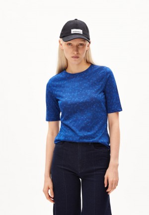 ARMEDANGELS DONAAJI MILLES FLEURS T-Shirt Slim Fit made of Organic Cotton Azules | AEZKOB-293