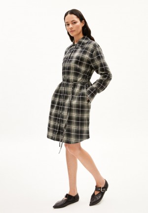 ARMEDANGELS EASINNAA CHECK Woven Dress Relaxed Fit made of Organic Cotton Black-dark Amber | YQJFZM-128