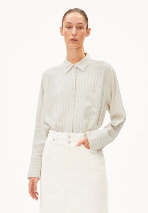 ARMEDANGELS EASSAAL LINO STRIPES Blouse Loose Fit made of Linen-Mix Oatmilk-light Matcha | RVKIJS-583