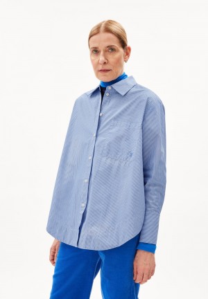ARMEDANGELS EASSAAL STRIPED Blouse Loose Fit made of Organic Cotton Warm Blue-white | OGJDYK-130