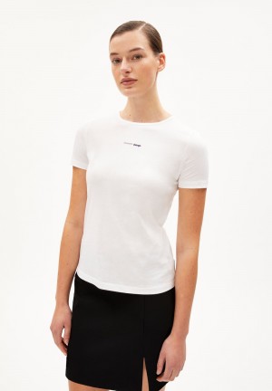ARMEDANGELS EBAANORA EXCEPT CHANGE T-Shirt Slim Fit made of Organic Cotton Blancas | LKQEOM-821