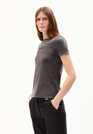 ARMEDANGELS EBAANORA GMT DYE T-Shirt Slim Fit made of Organic Cotton Negras | FOEXIB-375