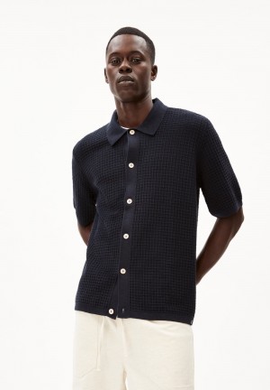 ARMEDANGELS EDUAARDO Knit Polo T-Shirt Regular Fit made of Organic Cotton Night Sky | XNGZRM-216