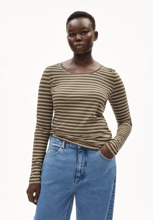 ARMEDANGELS ENRICCAA STRIPES Longsleeve Slim Fit made of Organic Cotton Gravel-dried Moss | SVMDRU-412