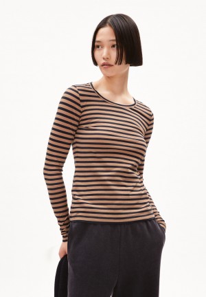 ARMEDANGELS ENRICCAA STRIPES Longsleeve Slim Fit made of Organic Cotton Cinnamon Dust-night Sky | VTWYQN-478