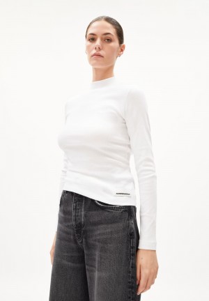 ARMEDANGELS FATIMAARA Rib-Longsleeve Slim Fit made of Organic Cotton Mix Blancas | POKHUQ-803