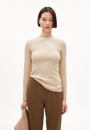 ARMEDANGELS FATIMAARA Rib-Longsleeve Slim Fit made of Organic Cotton Mix Gravel | MBEQLJ-268