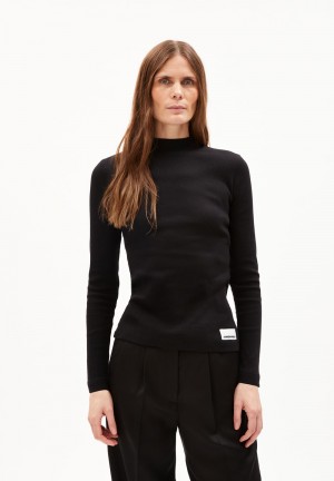 ARMEDANGELS FATIMAARA Rib-Longsleeve Slim Fit made of Organic Cotton Mix Negras | QMRUNT-201