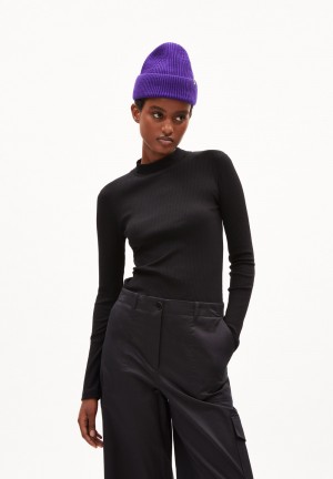 ARMEDANGELS FATIMAA Rib Longsleeve Slim Fit made of Organic Cotton Mix Negras | NFGCUR-274