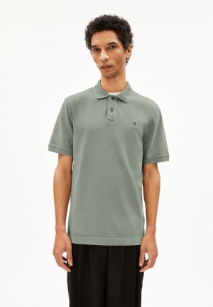 ARMEDANGELS FIBRAAS GMT DYE Polo T-Shirt Regular Fit made of Organic Cotton Gris Verde | TBSHOF-951