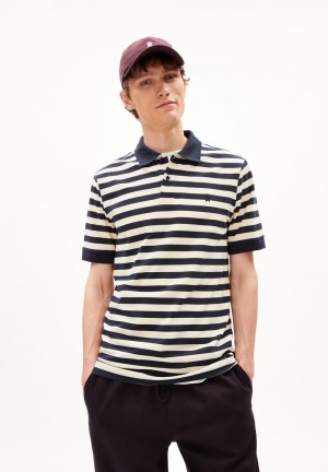 ARMEDANGELS FIBRAAS STRIPES Polo T-Shirt Regular Fit made of Organic Cotton Night Sky - Oatmilk | IOGXLB-205