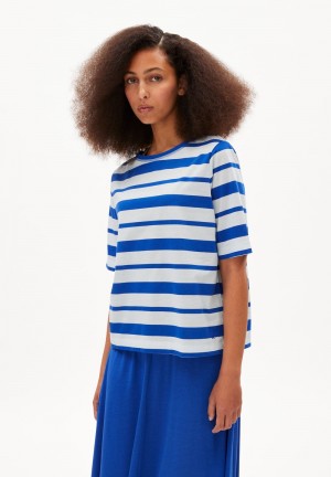 ARMEDANGELS FINIAA BLOCK STRIPES T-Shirt Loose Fit made of Organic Cotton Dynamo Blue-oatmilk | UNBECY-251