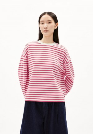 ARMEDANGELS FRANKAA MAARLEN STRIPE Sweatshirt Oversized Fit made of Organic Cotton Undyed-crushed Berry | SXOIVN-015