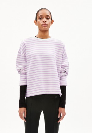ARMEDANGELS FRANKAA MAARLEN STRIPE Sweatshirt Oversized Fit made of Organic Cotton Lavanda | UFXOGB-875