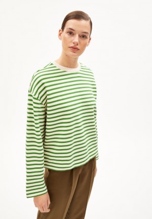 ARMEDANGELS FRANKAA MAARLEN STRIPE Sweatshirt Oversized Fit made of Organic Cotton Verde | BDZMWL-184