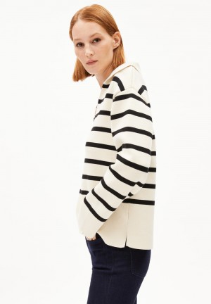 ARMEDANGELS FREJIAAS STRIPES Sweater Oversized Fit made of Organic Cotton Oatmilk-black | DLOCAR-512