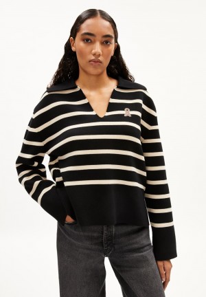 ARMEDANGELS FREJIAAS STRIPES Sweater Oversized Fit made of Organic Cotton Black-oatmilk | PYMXEL-032