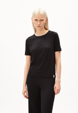 ARMEDANGELS GENEVRAA Rib T-Shirt Regular Fit made of TENCEL™ Lyocell Mix Negras | WGSDLX-645
