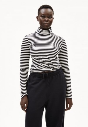 ARMEDANGELS GRAZILIAA STRIPES Longsleeve Slim Fit made of Organic Cotton White-black | ENQKIV-213